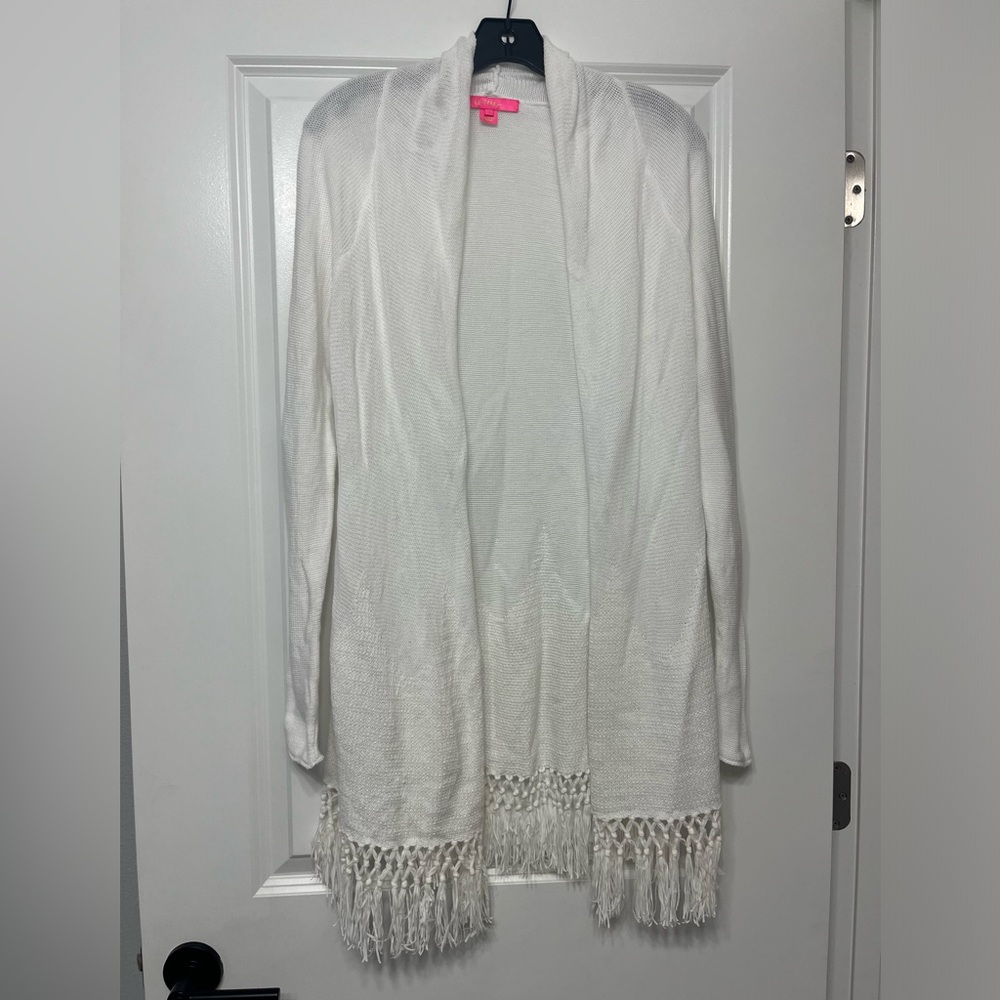 Lilly Pulitzer White Tatum Fringe Cardigan size small GUC